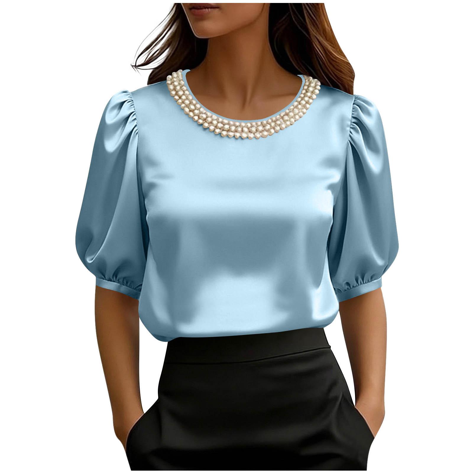 Women s Fashionable Loose-Fit Satin Short-Sleeve T-Shirt With Pearl Collar M
Women s Fashionable Loose-Fit Satin Short-Sleeve T-Shirt With Pearl Collar M