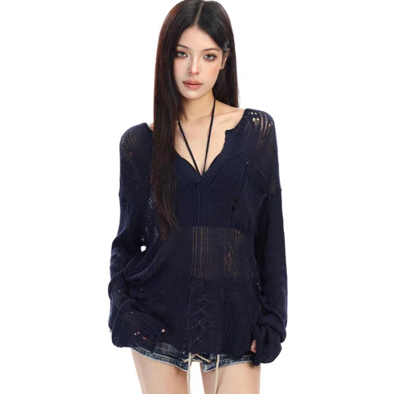 Spring Summer Casual Solid Knit Pullover Y2k Hollow Out Thin Long Sleeved V-neck Knitted Top Korean Style Lightweight Sweater One Size
Spring Summer Casual Solid Knit Pullover Y2k Hollow Out Thin Long Sleeved V-neck Knitted Top Korean Style Lightweight Sweater One Size