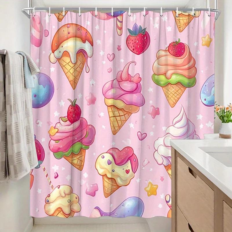Ice Cream & Strawberry Shower Curtain - Fun Dessert Theme, Polyester Woven, Washable, Includes Bathtub Curtain W90xH180cm
Ice Cream & Strawberry Shower Curtain - Fun Dessert Theme, Polyester Woven, Washable, Includes Bathtub Curtain W90xH180cm