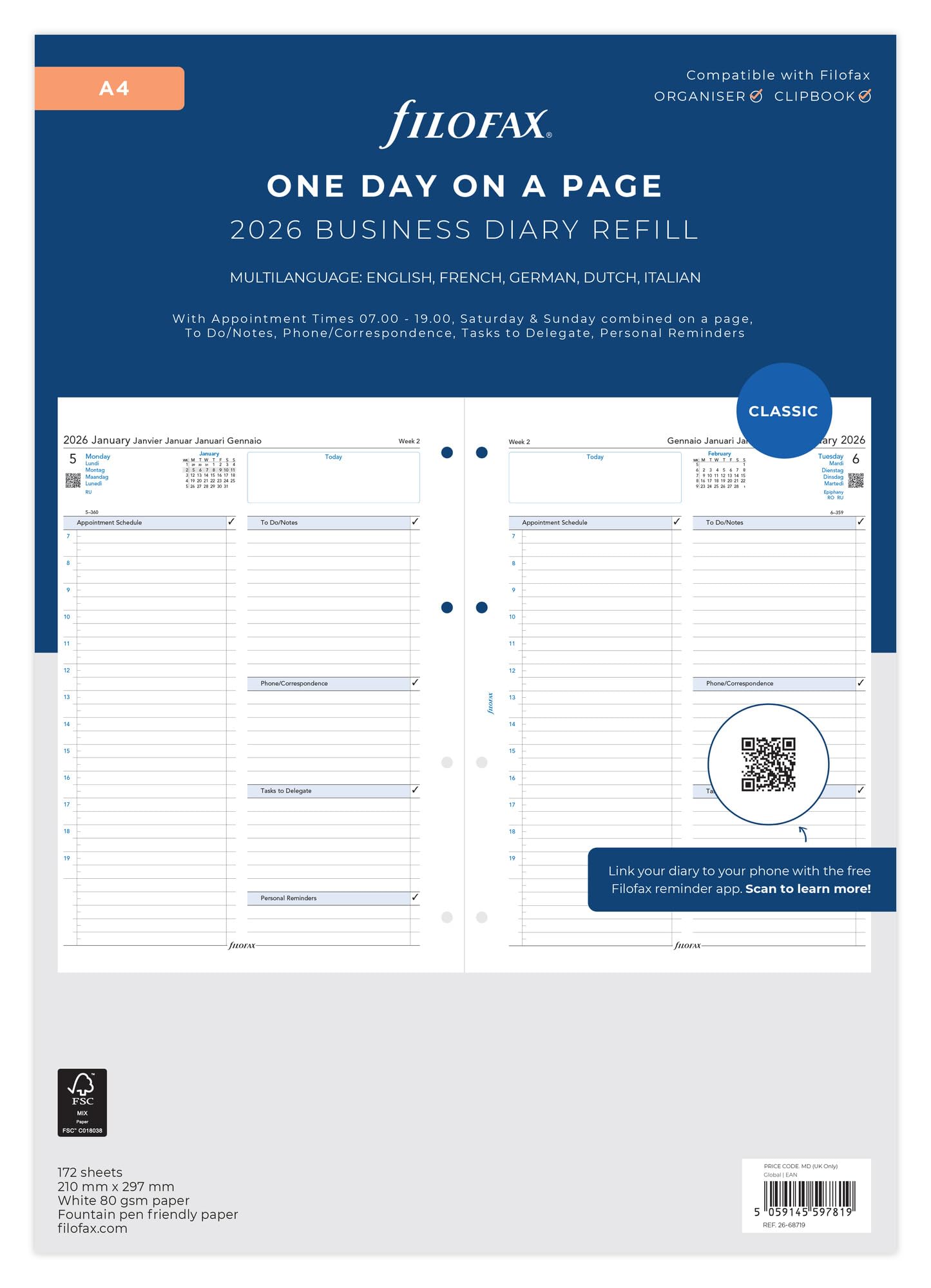 Filofax System Organizer Refill, 2026, January Start, A4, Daily, White, 26-68719, Officially Imported
Filofax System Organizer Refill, 2026, January Start, A4, Daily, White, 26-68719, Officially Imported