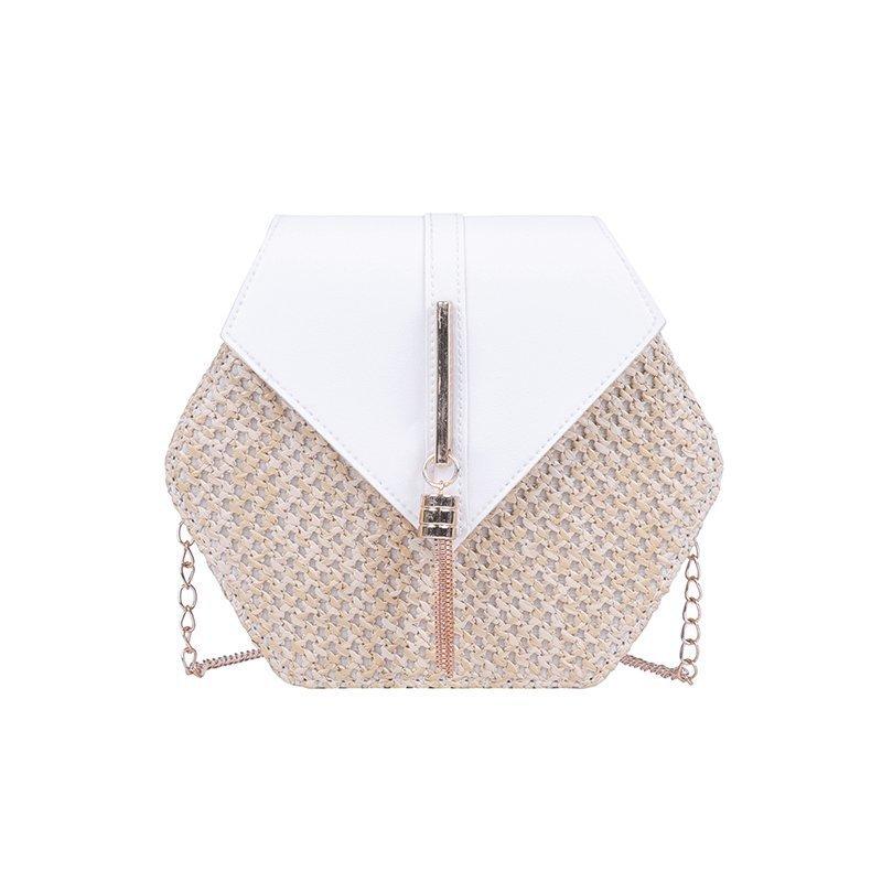Hexagon Shape Straw PU Leather Handbag Women Summer Rattan Bag Handmade Woven Beach Bohemia Chain Strap Shoulder Crossbody Bags 20X6X19cm
Hexagon Shape Straw PU Leather Handbag Women Summer Rattan Bag Handmade Woven Beach Bohemia Chain Strap Shoulder Crossbody Bags 20X6X19cm