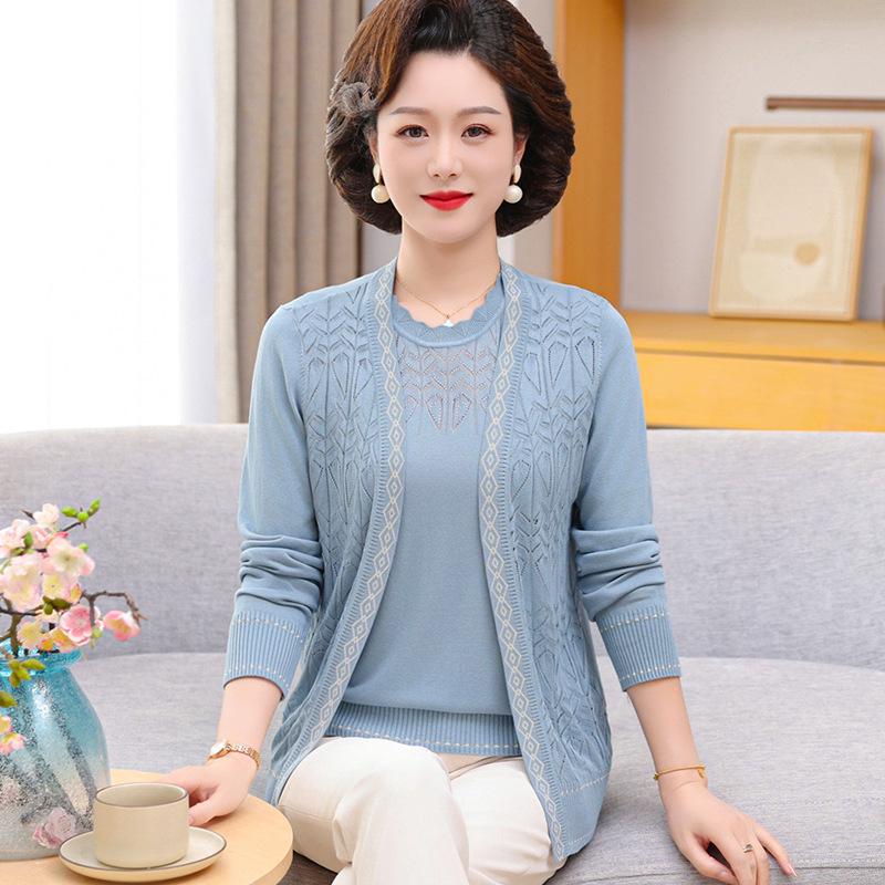 Mom s Spring Knit Two-Piece Set: Short-Sleeved Top & Jacket for Middle-Aged and Elderly Women 5XL (150-165 lbs) синій
Mom s Spring Knit Two-Piece Set: Short-Sleeved Top & Jacket for Middle-Aged and Elderly Women 5XL (150-165 lbs) синій