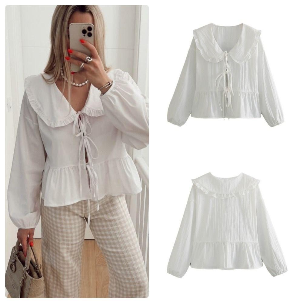 Female Tops Bow Tied Summer Tops Ruffle Long Puff Sleeve Blouse Soft Bowknot Lace Up Blouse Office S
Female Tops Bow Tied Summer Tops Ruffle Long Puff Sleeve Blouse Soft Bowknot Lace Up Blouse Office S
