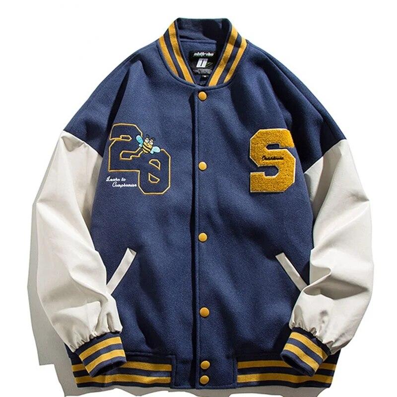 Patchwork Baseball Jacket Men Women Furry Bee Letters Embroidery Fashion Varsity Jackets Unisex Streewear Casual Bomber Coat
Patchwork Baseball Jacket Men Women Furry Bee Letters Embroidery Fashion Varsity Jackets Unisex Streewear Casual Bomber Coat