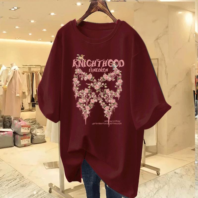 Red medium and long new T-shirt women s short-sleeved printed summer pure cotton large version loose large size top XXXL
Red medium and long new T-shirt women s short-sleeved printed summer pure cotton large version loose large size top XXXL