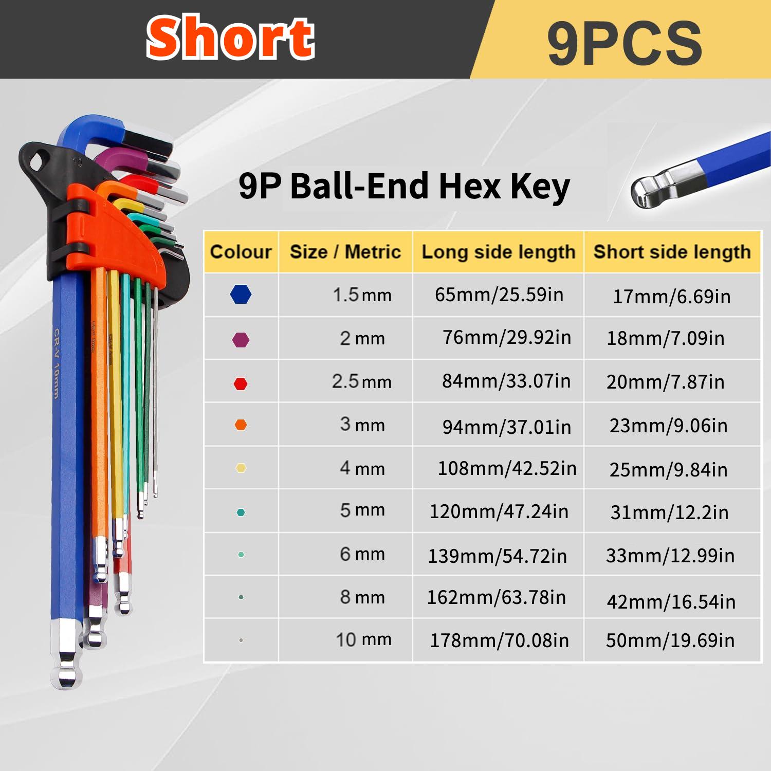 Professional 9PCS Allen Keys (1.5-10mm) L Wrench Kit Hexagon Spanner Hand Tools for Bicycle/Car/Furniture/Electronics Repair
Professional 9PCS Allen Keys (1.5-10mm) L Wrench Kit Hexagon Spanner Hand Tools for Bicycle/Car/Furniture/Electronics Repair