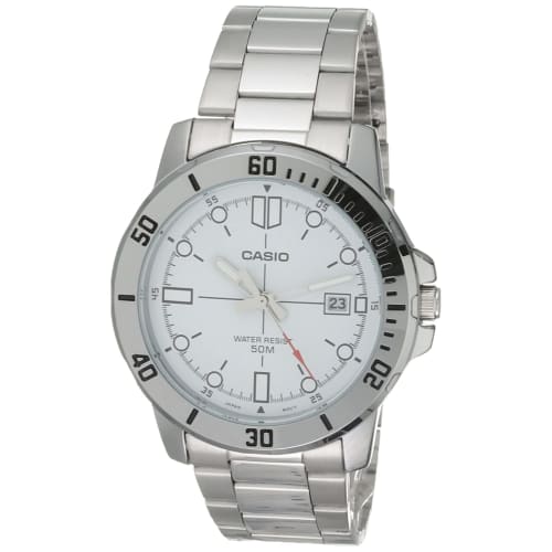 Casio Classic Silver-Tone Stainless Steel Band Date Watch (Model: MTP-VD01D-7EV), Silver Tone
Casio Classic Silver-Tone Stainless Steel Band Date Watch (Model: MTP-VD01D-7EV), Silver Tone