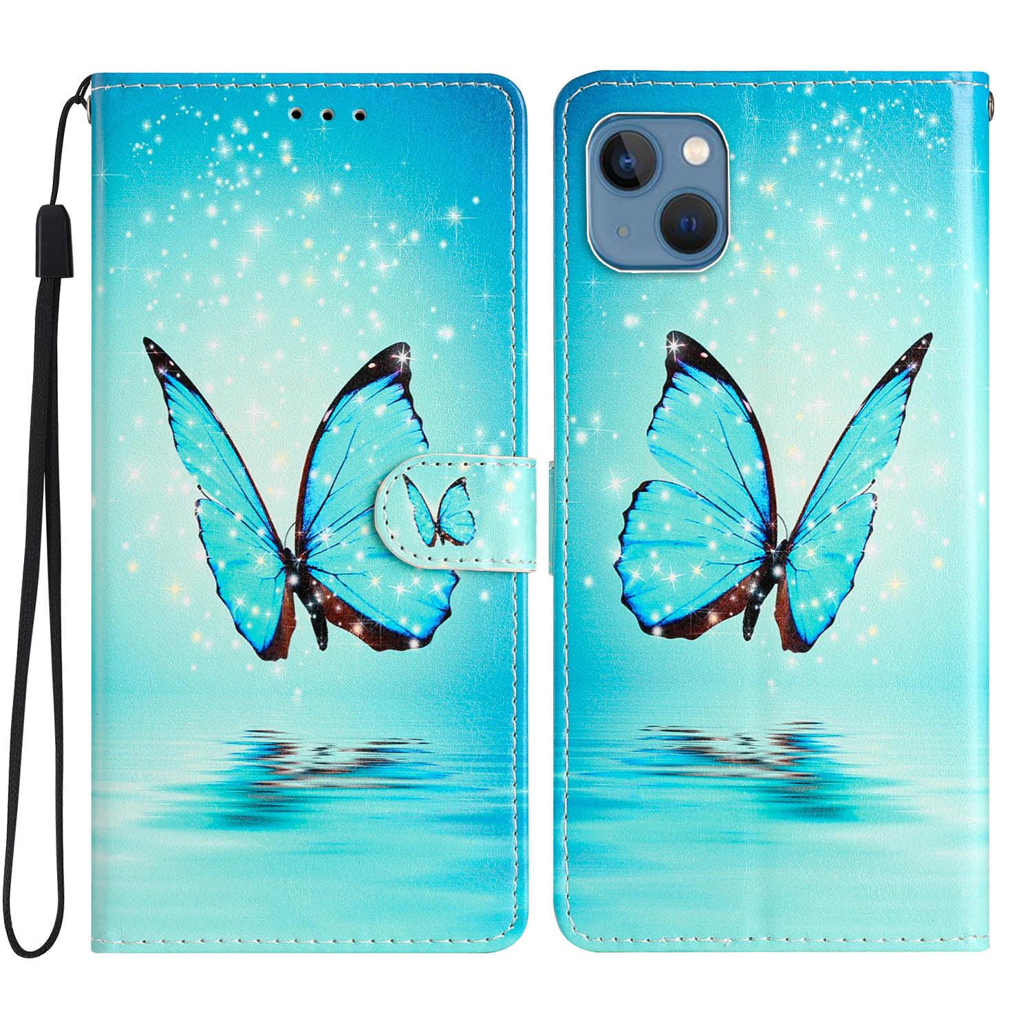 For iPhone 15 PU Leather Flip Cover Wallet Stand Pattern Printing Phone Case with Strap Blue Butterfly
For iPhone 15 PU Leather Flip Cover Wallet Stand Pattern Printing Phone Case with Strap Blue Butterfly