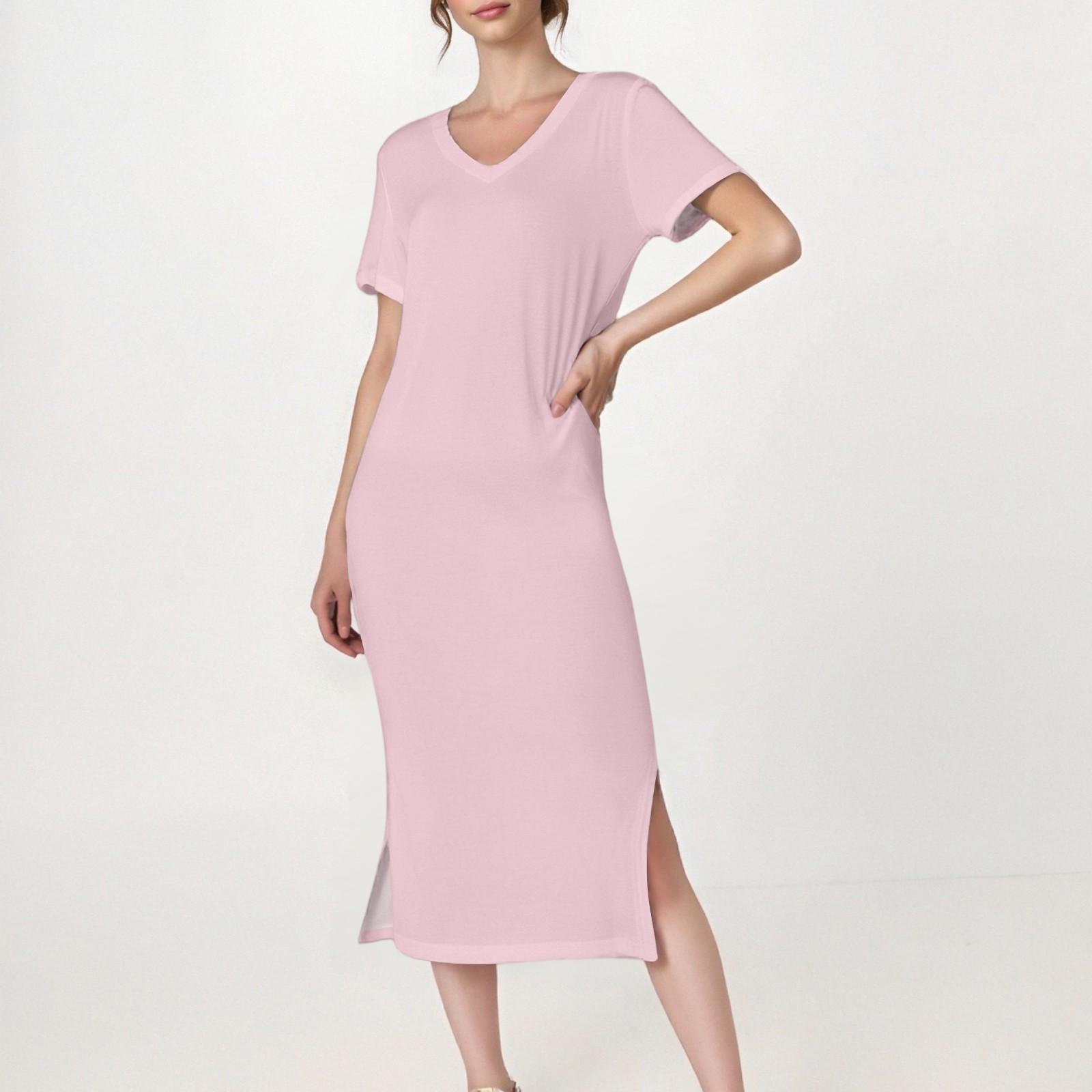 Women s Casual Color V-Neck Short Sleeve Hem Slit Dress With Pockets XL рожевий
Women s Casual Color V-Neck Short Sleeve Hem Slit Dress With Pockets XL рожевий