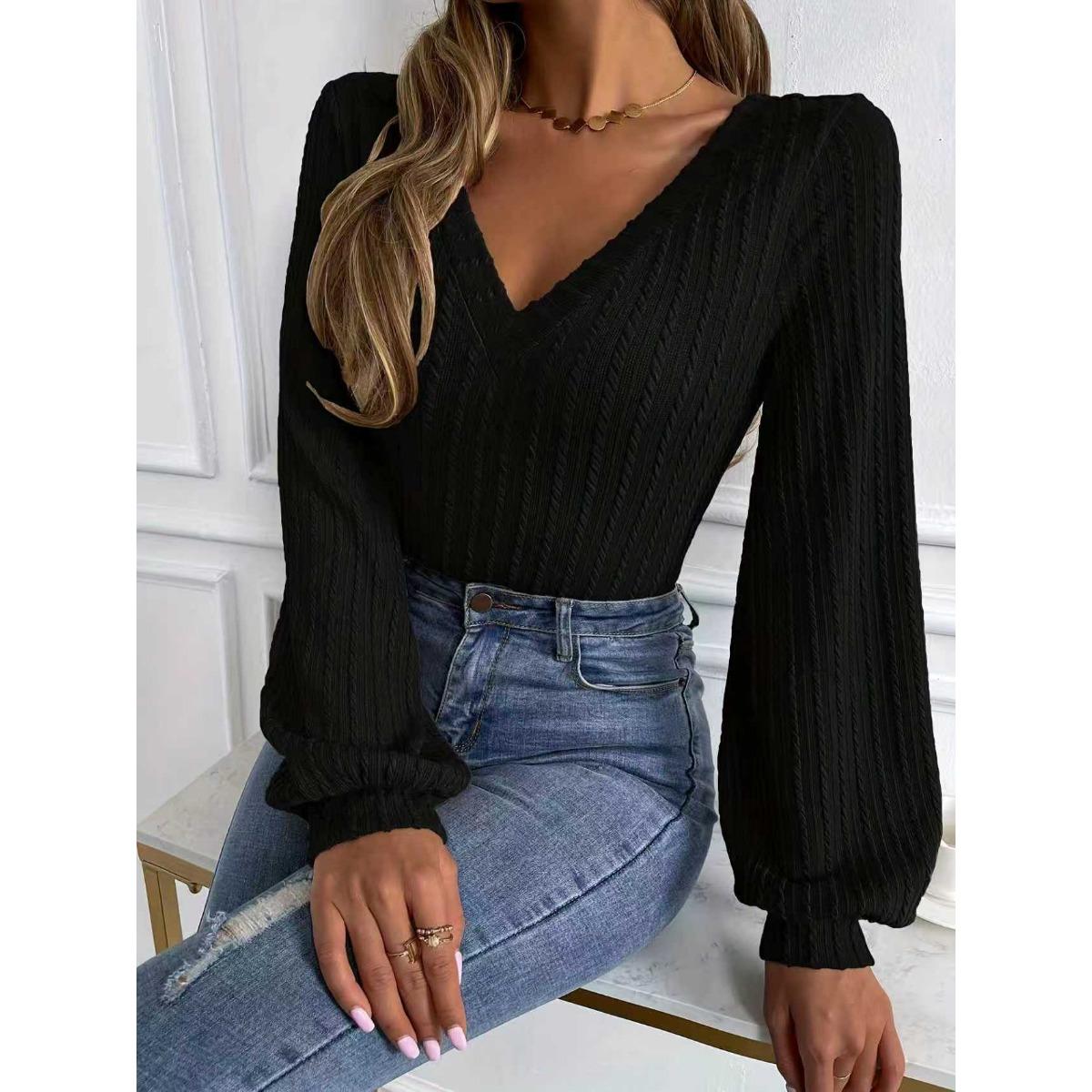 Fall Winter New Women s Solid Ribbed Long Sleeve V Neck T-shirt Casual Top, European American Style Crossborder Foreign Apparel S чёрный
Fall Winter New Women s Solid Ribbed Long Sleeve V Neck T-shirt Casual Top, European American Style Crossborder Foreign Apparel S чёрный