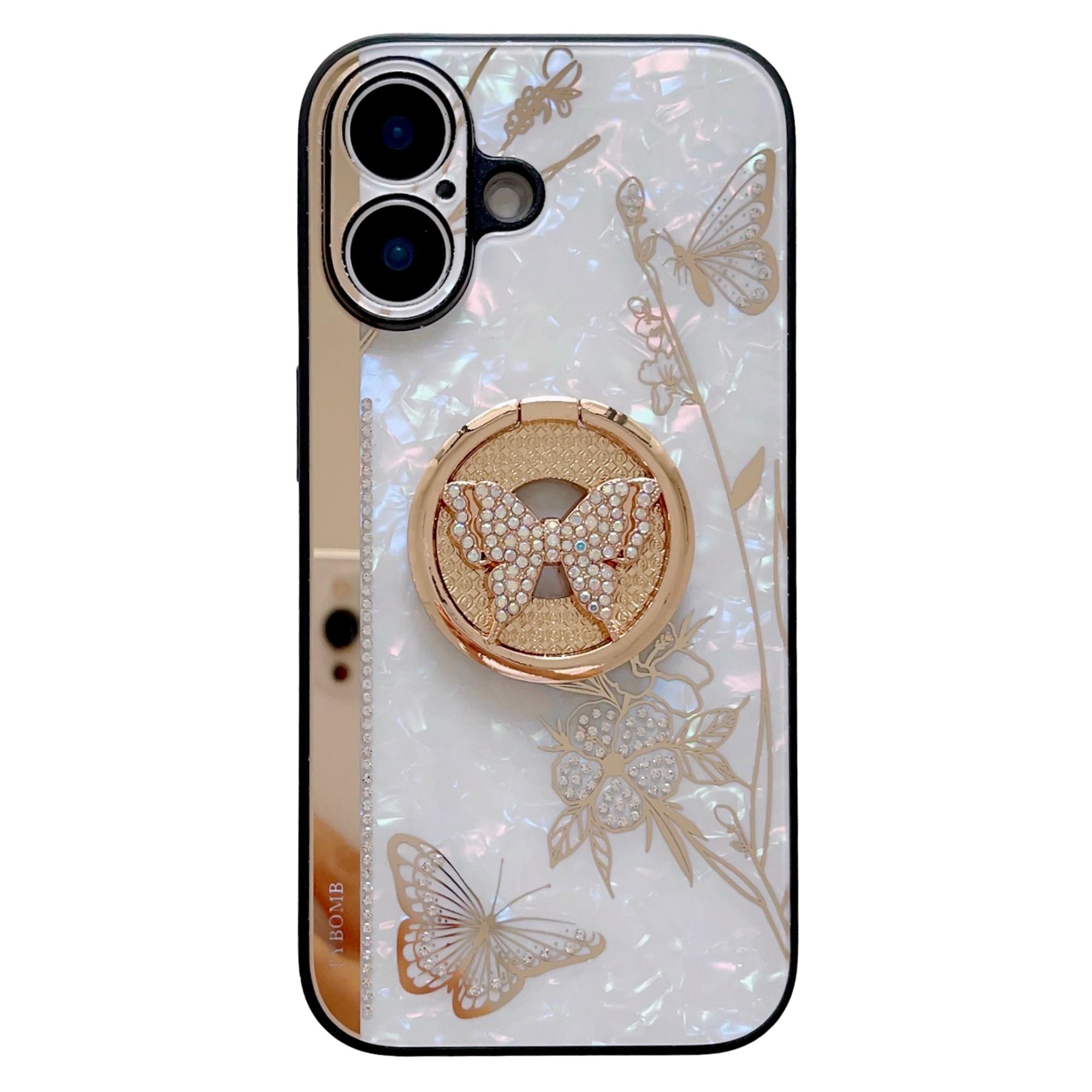For iPhone 16 Case Rhinestones Decor Kickstand TPU+PC Butterfly Floral Phone Cover - White
For iPhone 16 Case Rhinestones Decor Kickstand TPU+PC Butterfly Floral Phone Cover - White