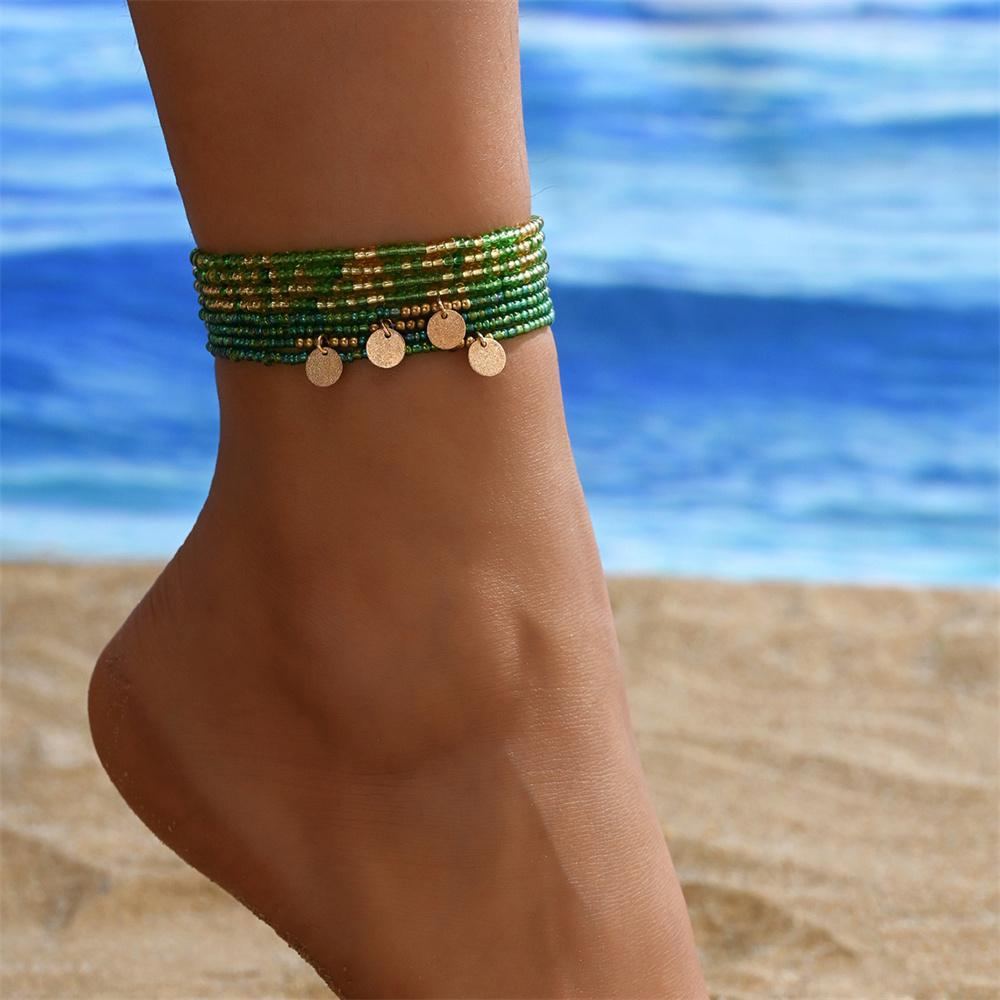 Green Small Rice Beads 2pcs/Set Anklets For Women Gold Color Round Disk Foot Chain Ankle Bracelet Beach Jewelry Summer Accessory зелений
Green Small Rice Beads 2pcs/Set Anklets For Women Gold Color Round Disk Foot Chain Ankle Bracelet Beach Jewelry Summer Accessory зелений
