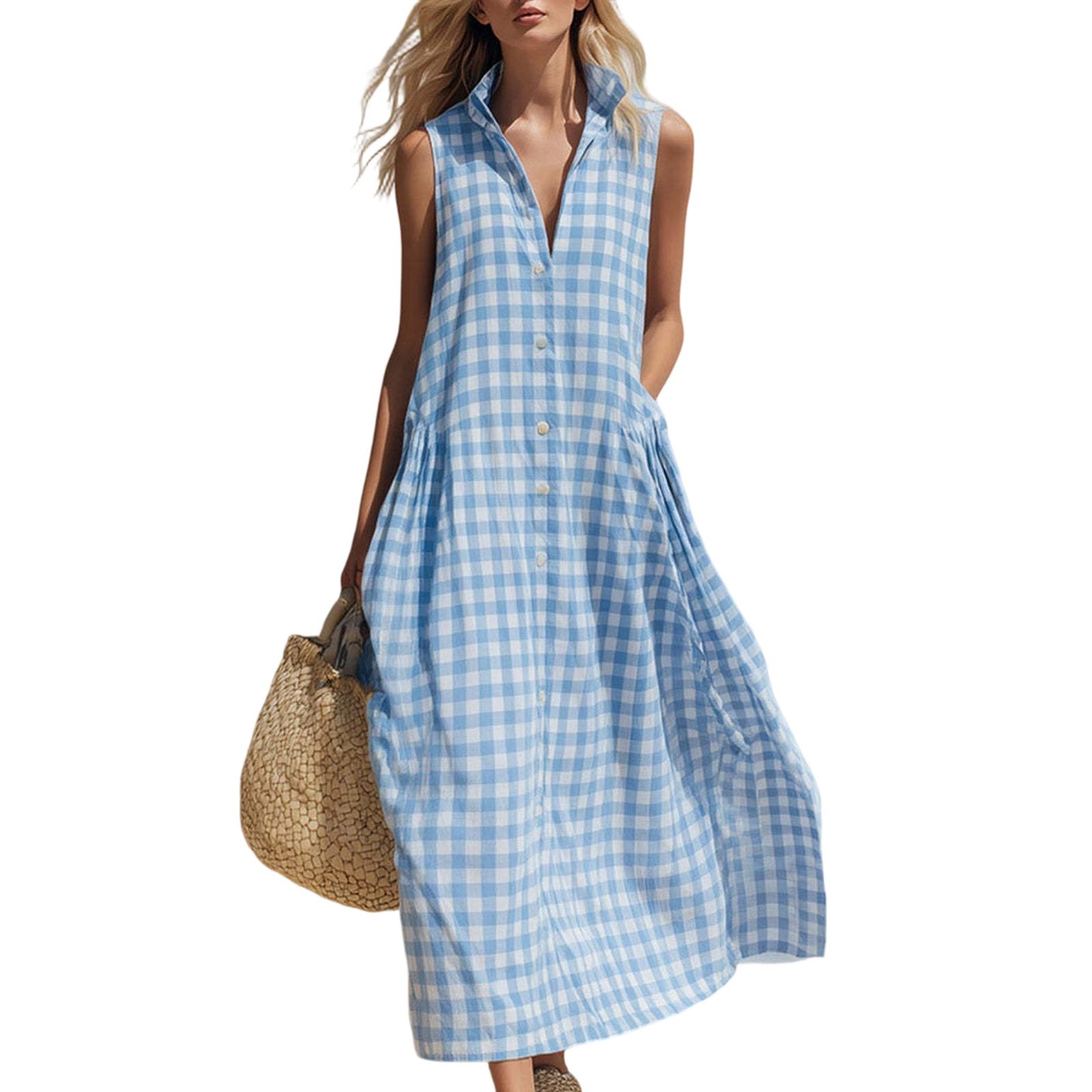 Women’s Loose Fit Long Shirt Dress with Button Down Front and Collared Sleeveless Design for Beach Holiday Wear L
Women’s Loose Fit Long Shirt Dress with Button Down Front and Collared Sleeveless Design for Beach Holiday Wear L