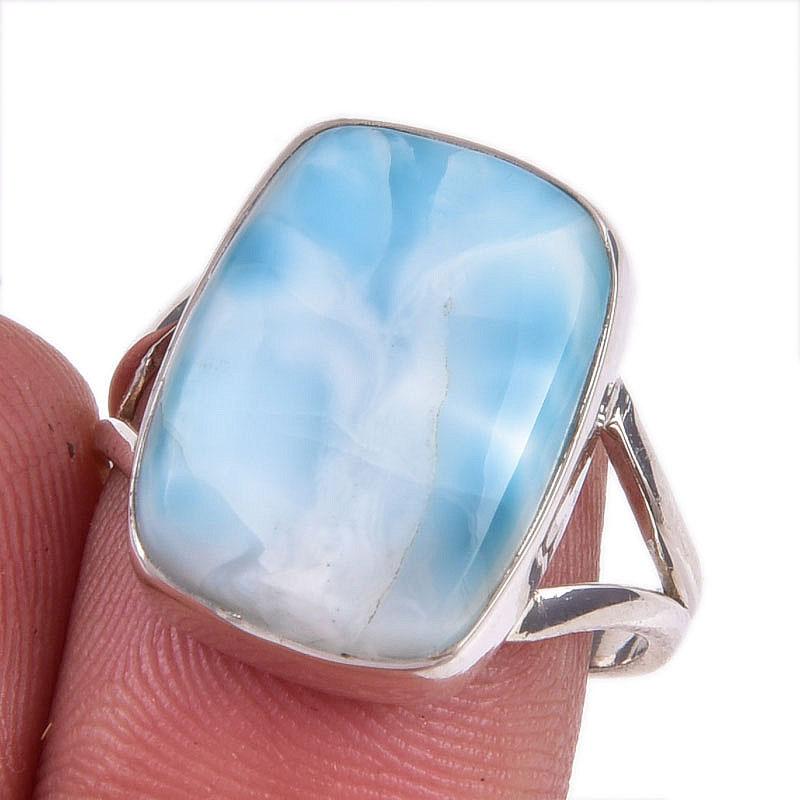 Natural Republic Larimar Gemstone 925 Solid Silver Jewelry Ring Size 7.5 d5J90