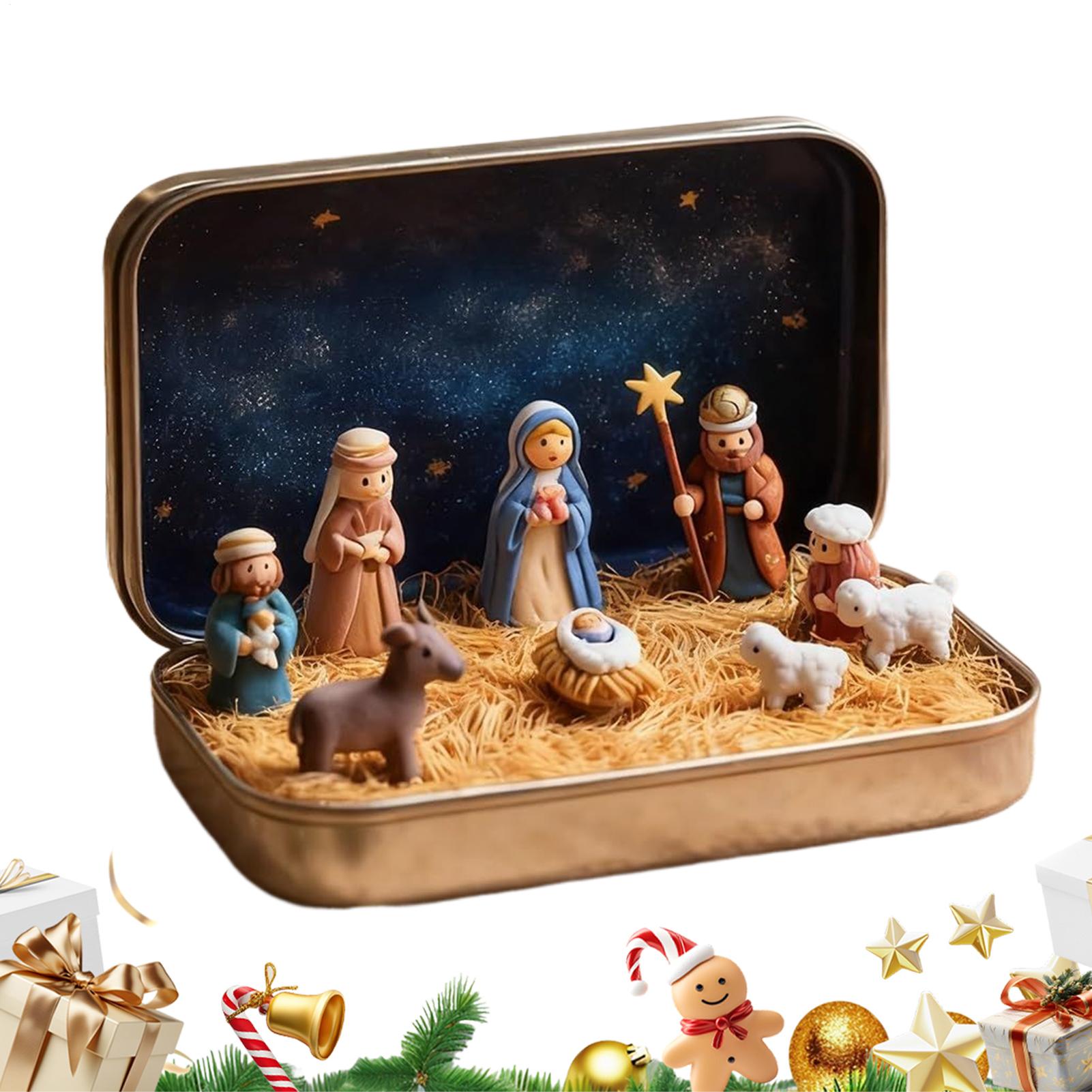 Handmade Pocket Christmas Nativity Scene Gift Tin Box Mini Christmas Nativity Scene Set 3D Holy Figurines Religious Ornament CN
Handmade Pocket Christmas Nativity Scene Gift Tin Box Mini Christmas Nativity Scene Set 3D Holy Figurines Religious Ornament CN
