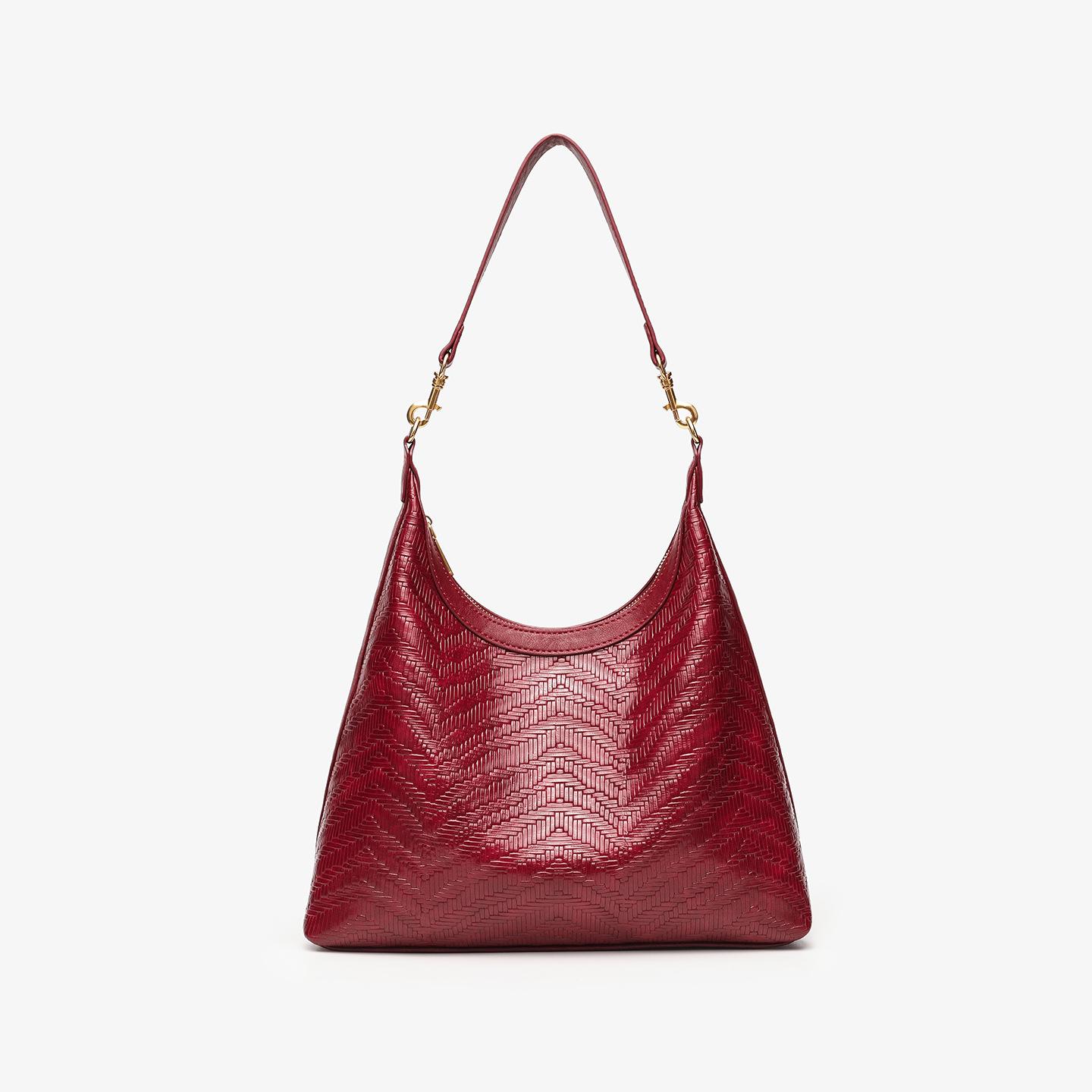 Вместительная сумка-хобо под мышкой с простым плетеным узором и модная сумка-тоут на одно плечо красный