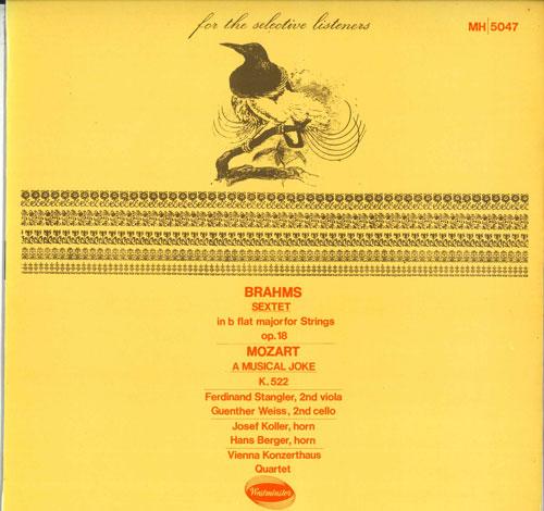 LP Record VIENNA KONZERTHAUS QUINTET Brahms String Sextet in B flat maj MH5047 WESTMINSTER 1954 Japan Classical Used
LP Record VIENNA KONZERTHAUS QUINTET Brahms String Sextet in B flat maj MH5047 WESTMINSTER 1954 Japan Classical Used