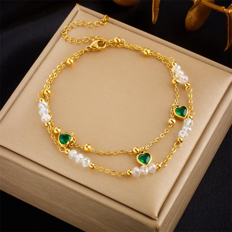 Vintage Heart Green Bead Double Layer Stacked Titanium Steel Anklet Fashion Creative Personality Accessory золотий
Vintage Heart Green Bead Double Layer Stacked Titanium Steel Anklet Fashion Creative Personality Accessory золотий