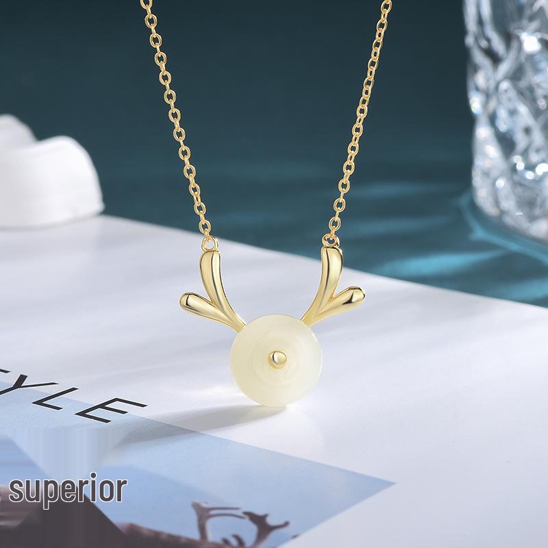 Gold-Plated Sterling Silver Reindeer Necklace with Hetian Jade - Elegant Christmas Gift 925 Silver
Gold-Plated Sterling Silver Reindeer Necklace with Hetian Jade - Elegant Christmas Gift 925 Silver