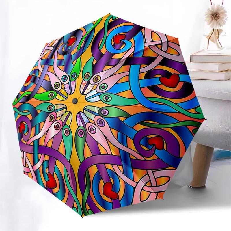 1pc Colorful Celtic Knot Automatic Opening Folding Umbrella with Heart Design - Portable 3-Fold Iron Frame Outdoor Umbrella for Fans, Travelers, Daily
1pc Colorful Celtic Knot Automatic Opening Folding Umbrella with Heart Design - Portable 3-Fold Iron Frame Outdoor Umbrella for Fans, Travelers, Daily