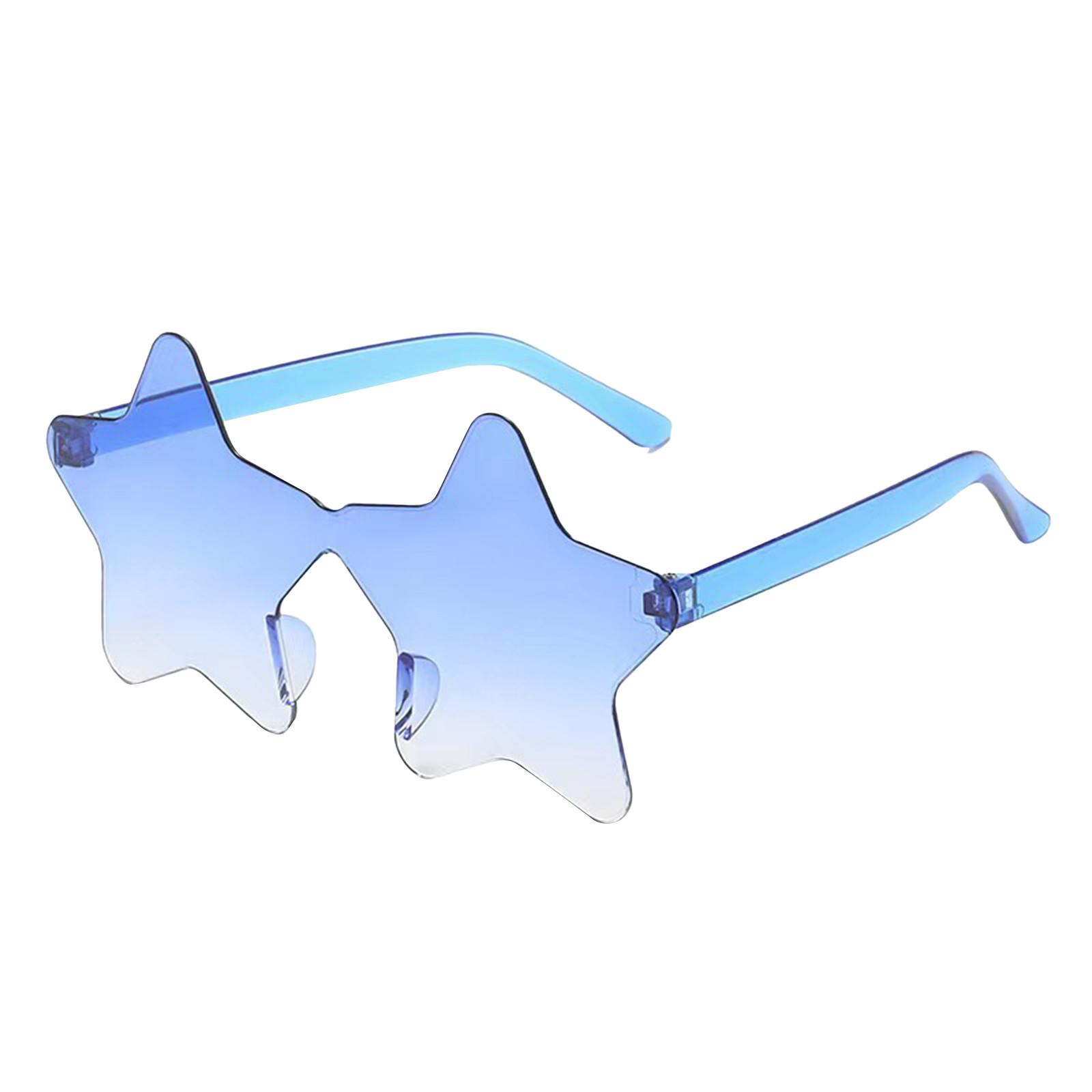 Солнцезащитные очки без оправы в форме звезды, прозрачные солнцезащитные очки ярких цветов для вечеринок для девочек, мальчиков, женщин One Size циан