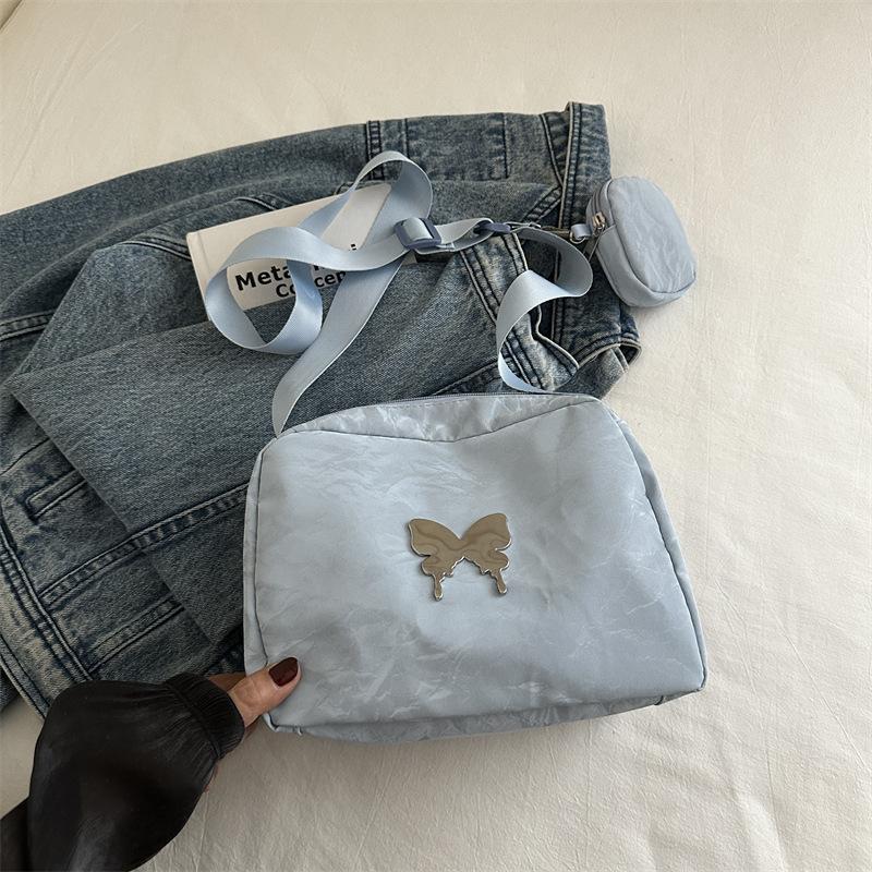 2025 осень новая сумка через плечо с бабочкой, универсальная, большой вместимости, модная, с эффектом кракелюра, маленькая квадратная сумка-мессенджер с мягкой лицевой стороной синий