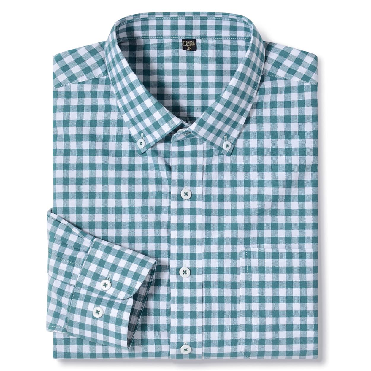 Чоловіча картата приталена сорочка з довгим рукавом на ґудзиках з кишенею, комфортна бавовна 100%, ділова робоча повсякденна сорочка в клітинку гінгем 43
Чоловіча картата приталена сорочка з довгим рукавом на ґудзиках з кишенею, комфортна бавовна 100%, ділова робоча повсякденна сорочка в клітинку гінгем 43