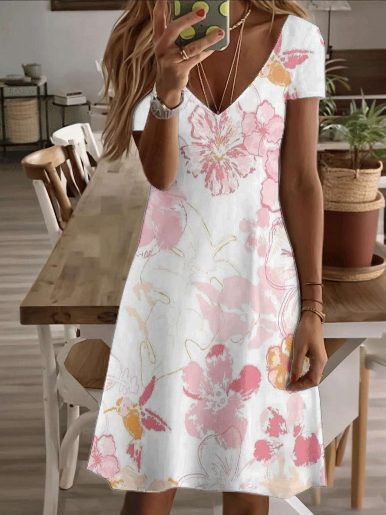 Vneck shortsleeve midi dress flower print women dress pink floral pattern 3D premium printing durable fabric casual and fashionable summer outfit XL дубильная кора
Vneck shortsleeve midi dress flower print women dress pink floral pattern 3D premium printing durable fabric casual and fashionable summer outfit XL дубильная кора