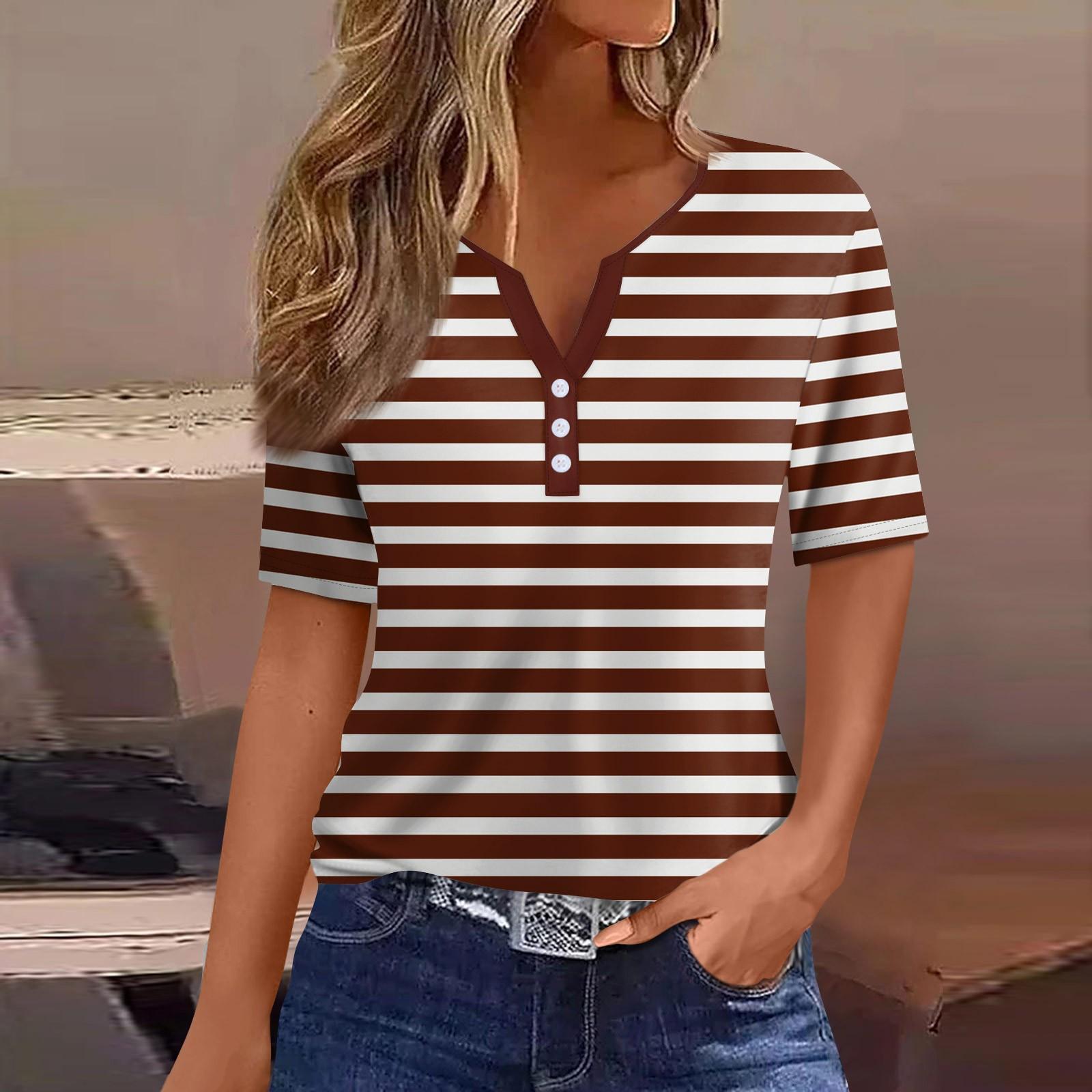 Женская модная повседневная однотонная полосатая футболка с V-образным вырезом и коротким рукавом с декоративными пуговицами XL светло-коричневого
Женская модная повседневная однотонная полосатая футболка с V-образным вырезом и коротким рукавом с декоративными пуговицами XL светло-коричневого