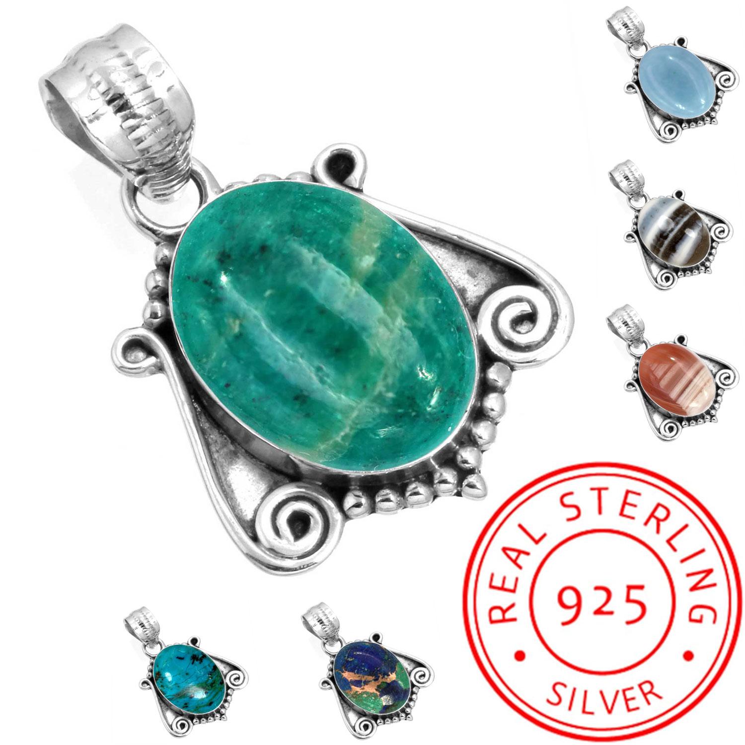 925 Sterling Silver Pendant Women Gemstone Handmade Jewelry New Year Gift Amazonite Angelite Blue Opal Botswana Agate Mohave Azurite Chrysocolla
925 Sterling Silver Pendant Women Gemstone Handmade Jewelry New Year Gift Amazonite Angelite Blue Opal Botswana Agate Mohave Azurite Chrysocolla