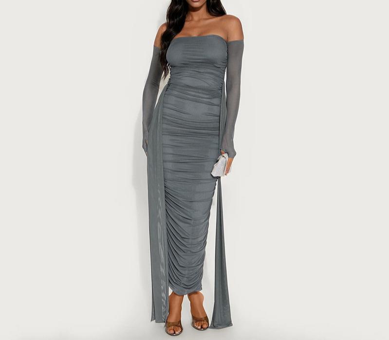 J25DS416 Elegant One-Shoulder Long Sleeve Pleated Mesh Dress for Women Medium сірий колір
J25DS416 Elegant One-Shoulder Long Sleeve Pleated Mesh Dress for Women Medium сірий колір