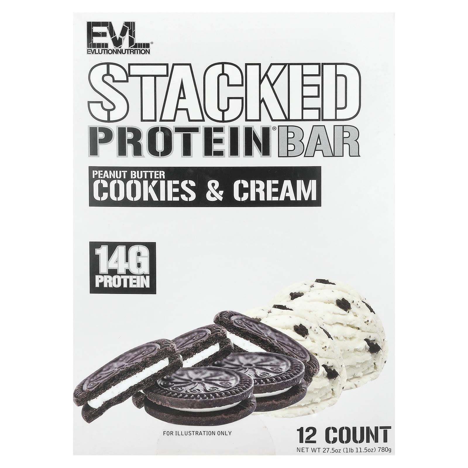 EVLution Nutrition, Stacked Protein Bar, Peanut Butter Cookies & Cream, 12 Bars, 65g Each
EVLution Nutrition, Stacked Protein Bar, Peanut Butter Cookies & Cream, 12 Bars, 65g Each