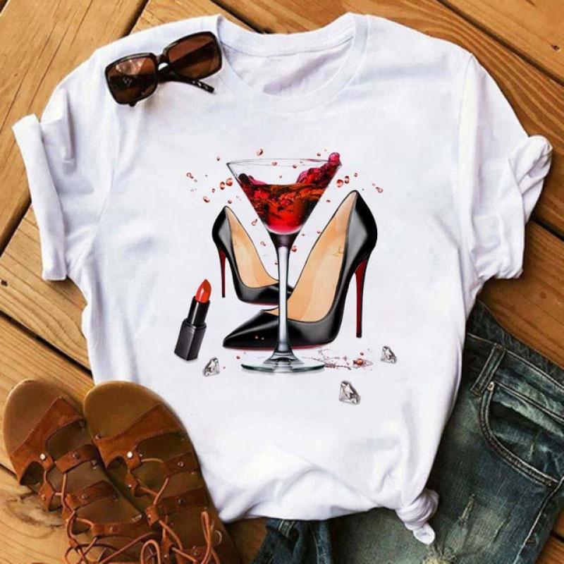 Spring And Summer Women S Short-Sleeved T-Shirt Fashion High Heels Wine Glass Printing S
Spring And Summer Women S Short-Sleeved T-Shirt Fashion High Heels Wine Glass Printing S