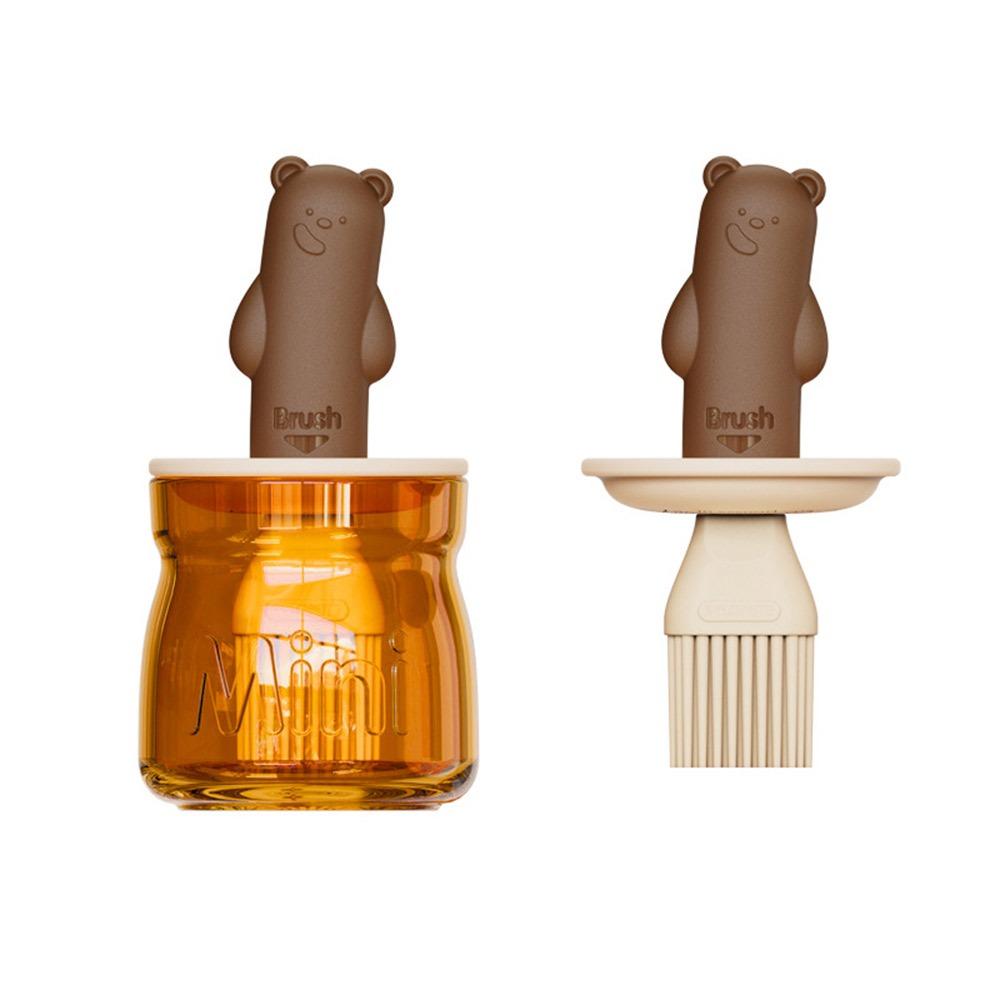 Прочная мультяшная кисть-медведь, интегрированная бутылка для масла, жаростойкая масленка, стеклянная масляная кисть для барбекю, готовки светло-коричневого