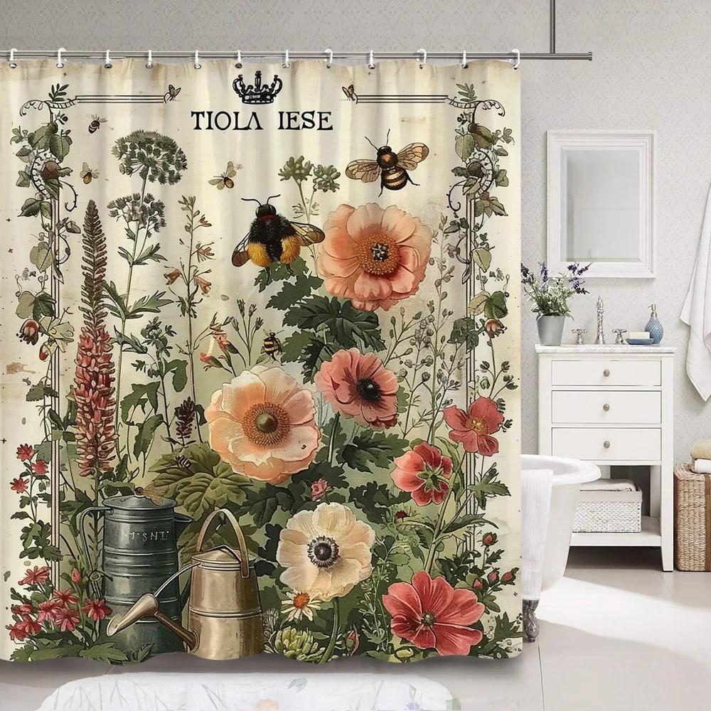 Vintage Floral Shower Curtain Rustic Country Farm Botanical Flower Bee Polyester Fabric Shower Curtain Bathroom Decor With Hooks 90x180cm
Vintage Floral Shower Curtain Rustic Country Farm Botanical Flower Bee Polyester Fabric Shower Curtain Bathroom Decor With Hooks 90x180cm