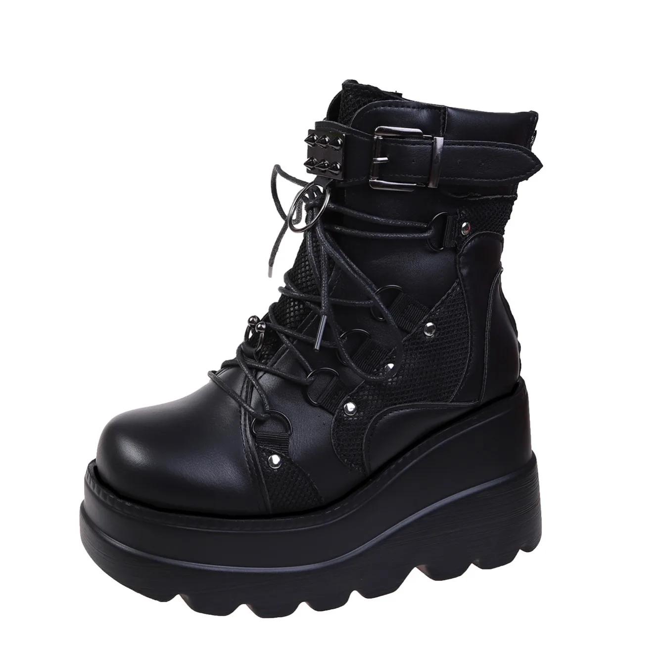 Punk Style Women s Ankle Boots with Studded Buckle Decor and Wedge Heel 42
Punk Style Women s Ankle Boots with Studded Buckle Decor and Wedge Heel 42