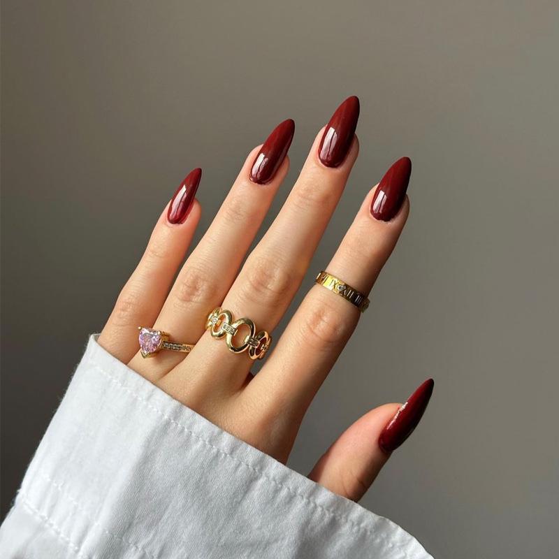 Medium Long Wine Red Solid Color False Nail Stickers - 24 Piece Nail Art Set Gold Plating Glue
Medium Long Wine Red Solid Color False Nail Stickers - 24 Piece Nail Art Set Gold Plating Glue