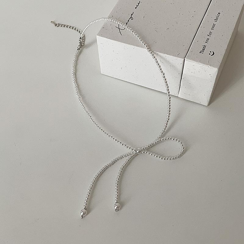 Супер Фея Жемчужина Кристалл Лук Ожерелье Женская Ниша Ретро Личность Универсальный Темперамент Модная Цепочка на Ключицу