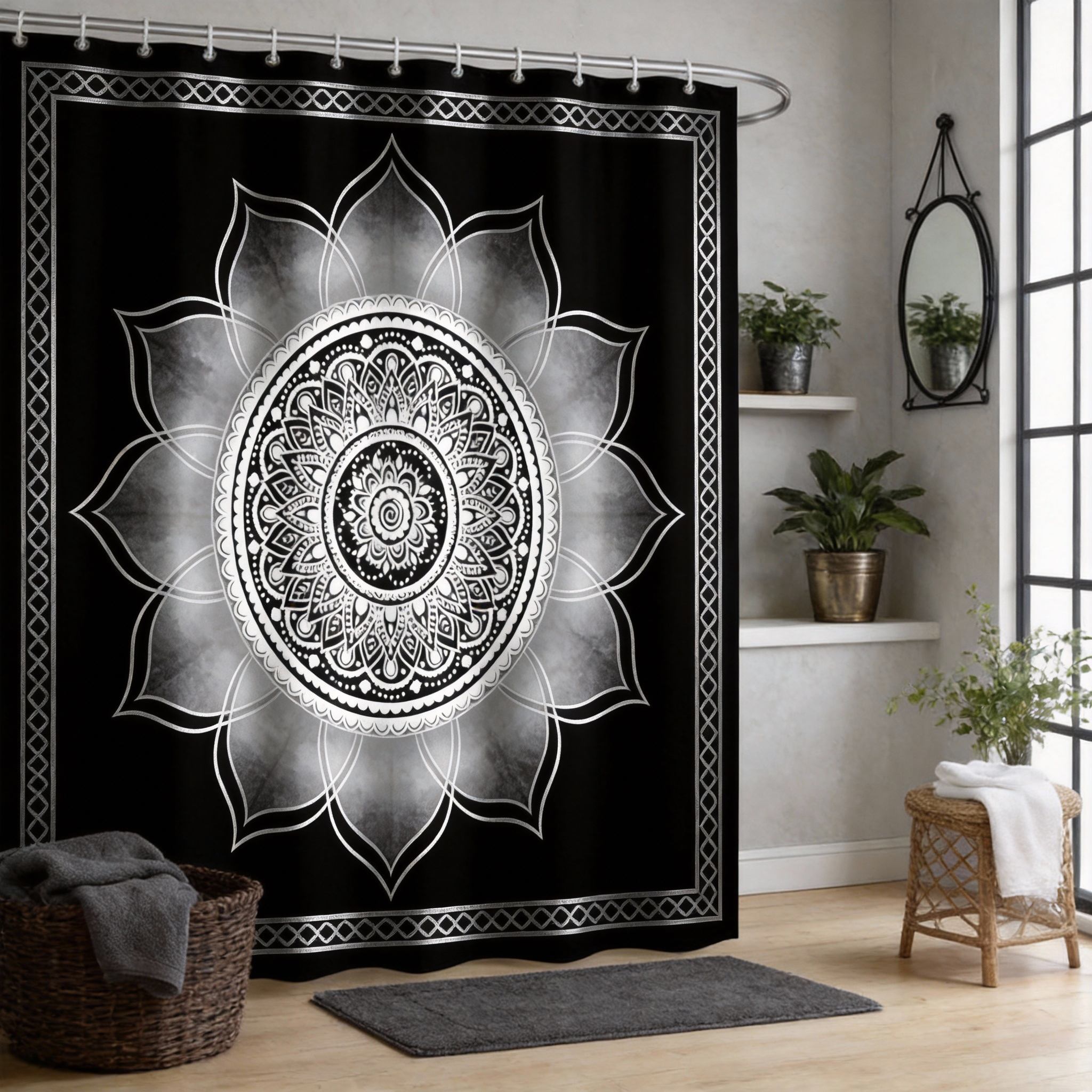 Boho Mandala Shower Curtain 180X180Cm – Black & White Geometric Paisley, Calming Spiritual Bathroom Decor, 12 Hooks W60H190(CM)-1 Pcs
Boho Mandala Shower Curtain 180X180Cm – Black & White Geometric Paisley, Calming Spiritual Bathroom Decor, 12 Hooks W60H190(CM)-1 Pcs