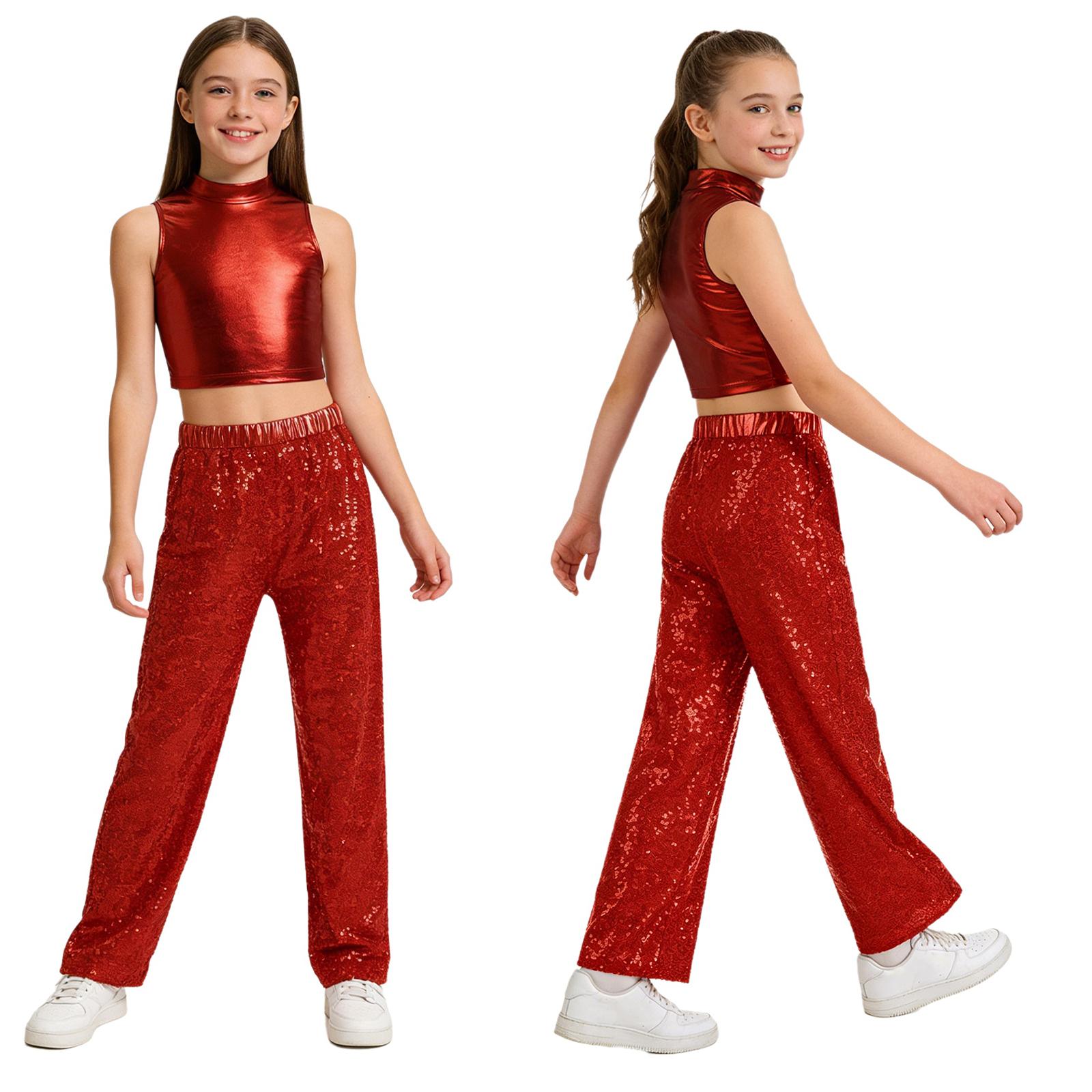 Girls Jazz Dance Crop Top Sleeveless Mock Neck Metallic Shiny with Elastic Waistband Sparkling Sequin Pants for Stage Performance 5-6 Years красный
Girls Jazz Dance Crop Top Sleeveless Mock Neck Metallic Shiny with Elastic Waistband Sparkling Sequin Pants for Stage Performance 5-6 Years красный