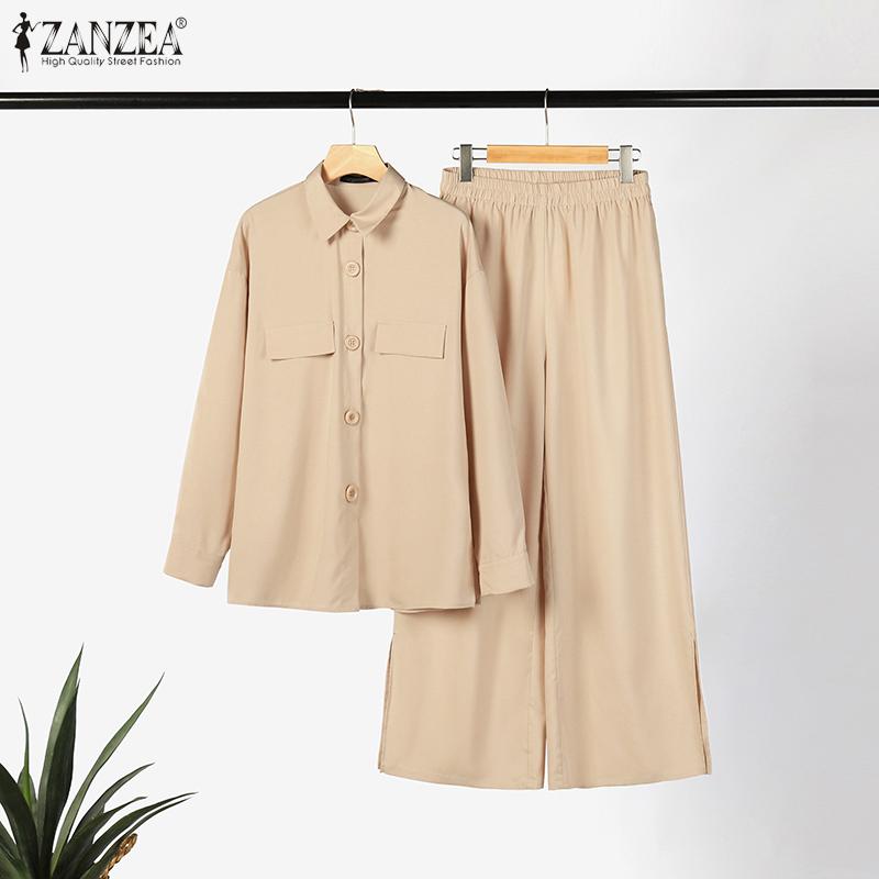 ZANZEA Весенние наряды Женские блузки и брюки Повседневный костюм Две части Комплект 
ZANZEA Весенние наряды Женские блузки и брюки Повседневный костюм Две части Комплект