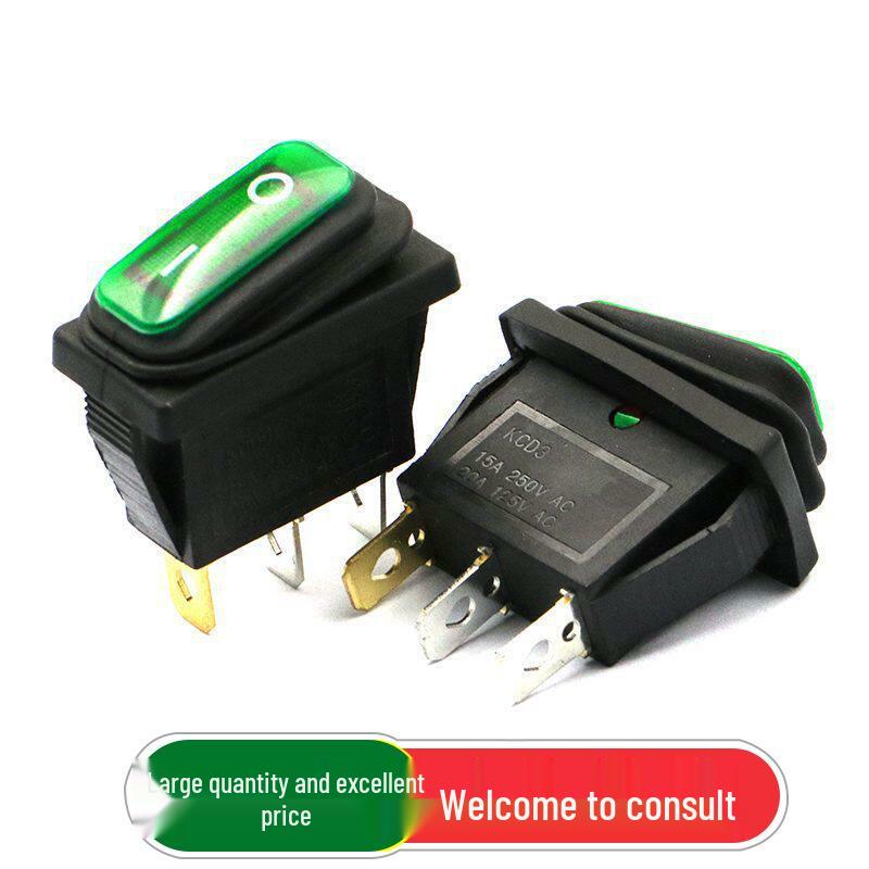 Waterproof Boat-Shaped Rocker Switch KCD3-2X1N with Light, 3-Pin, 2-Position, Green
Waterproof Boat-Shaped Rocker Switch KCD3-2X1N with Light, 3-Pin, 2-Position, Green