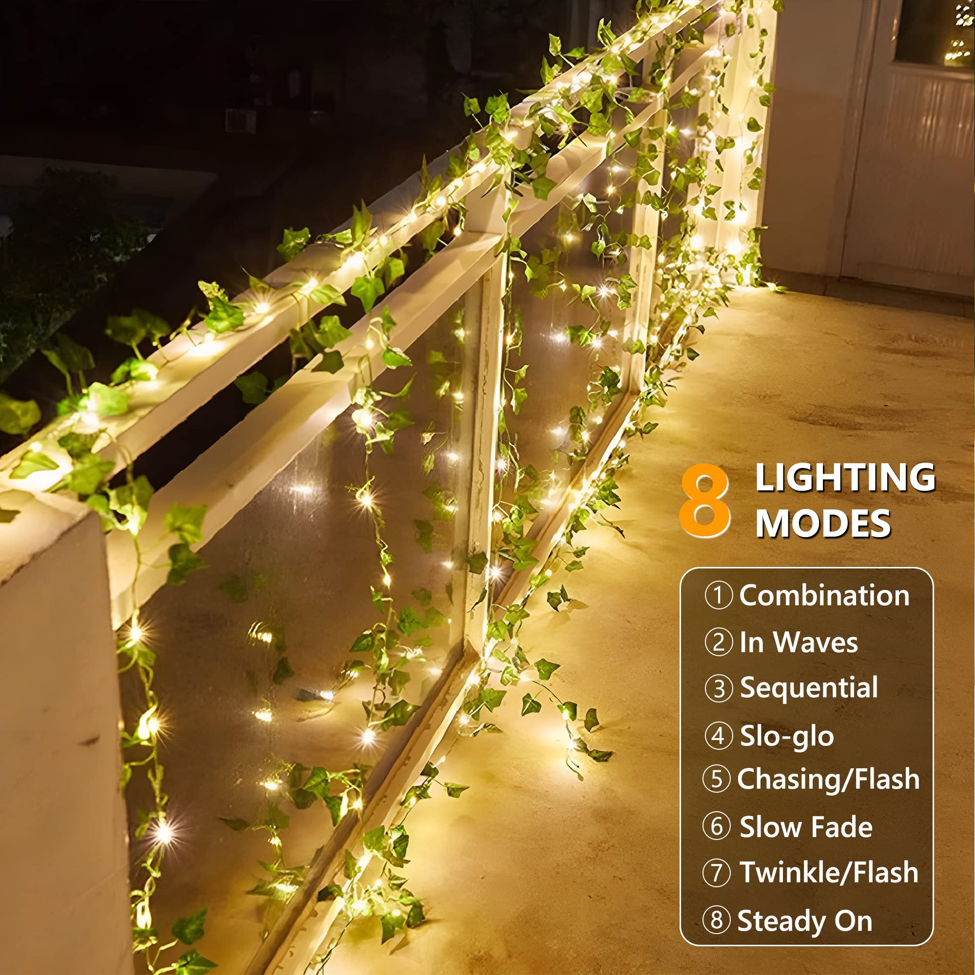 2 Pack 33ft 100 LED Solar Fairy Light Artificial Ivy Leaves Plant Vine Outdoor String Lights for Camping Yard Fences Wall Window
2 Pack 33ft 100 LED Solar Fairy Light Artificial Ivy Leaves Plant Vine Outdoor String Lights for Camping Yard Fences Wall Window