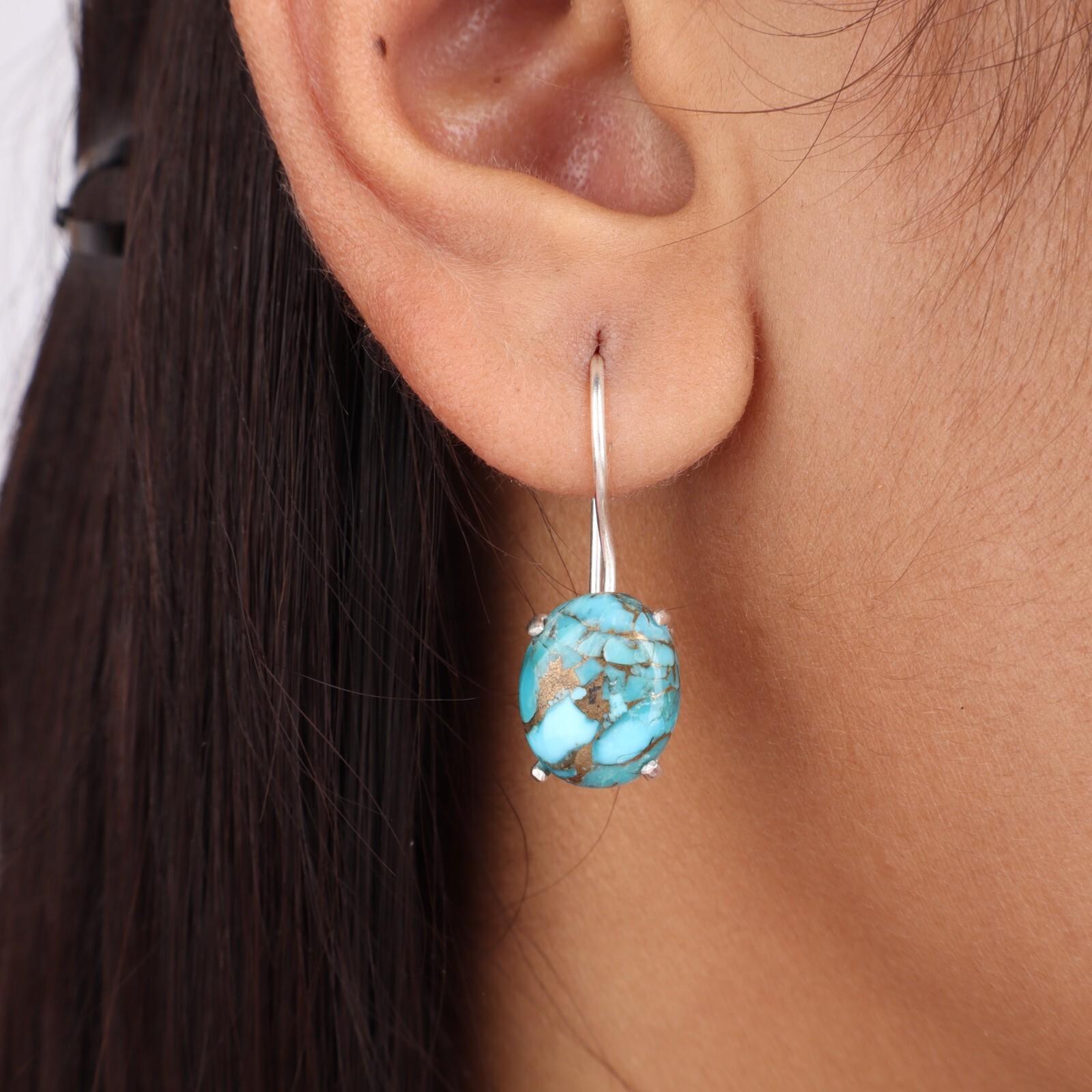 Blue Copper Turquoise Gemstone 925 Sterling Silver Jewelry Dangle Earrings 1.05 EE-173-37
Blue Copper Turquoise Gemstone 925 Sterling Silver Jewelry Dangle Earrings 1.05 EE-173-37