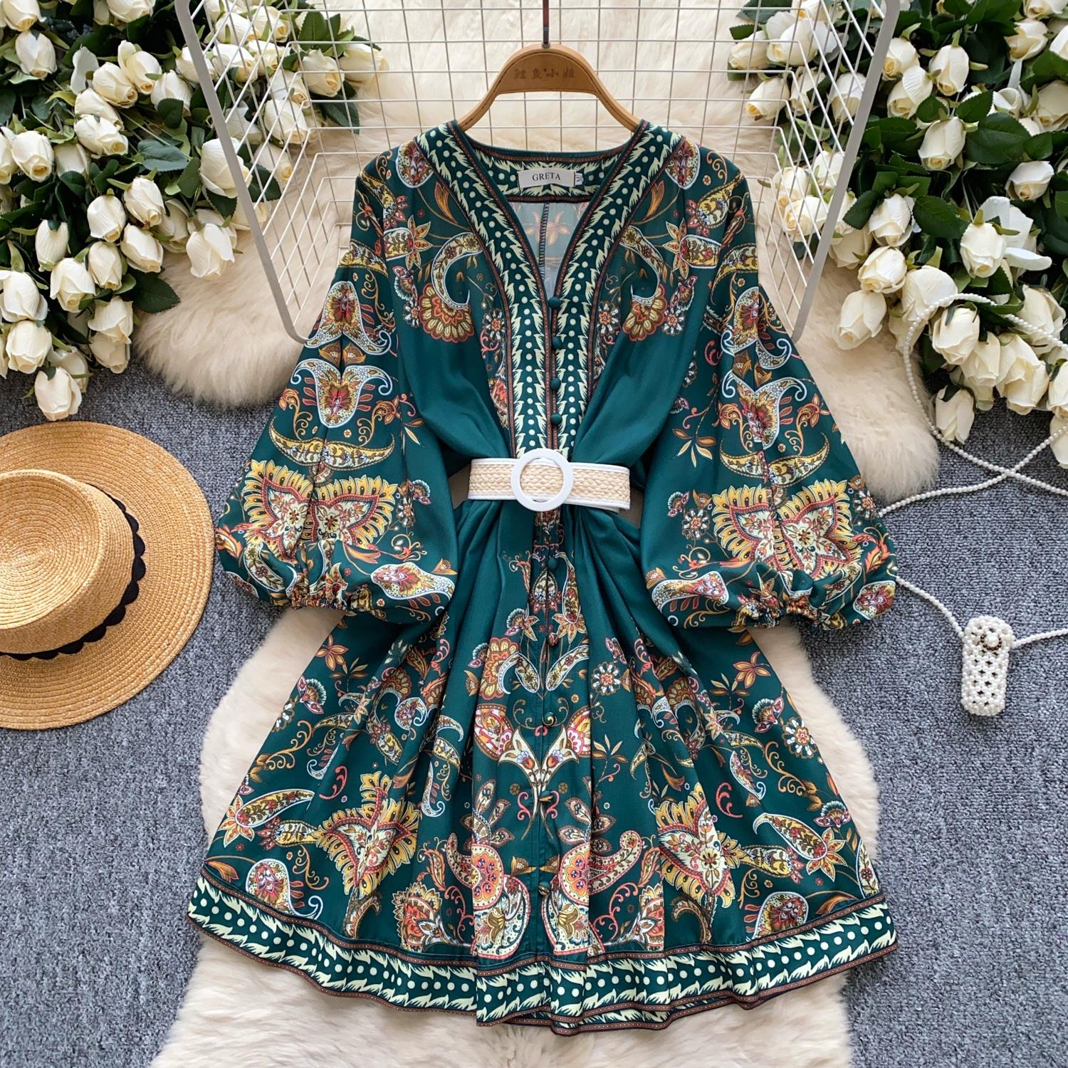 Весна-лето Женские однобортные мини-короткие пляжные платья с V-образным вырезом и ретро-принтом с поясом XL зелёный
Весна-лето Женские однобортные мини-короткие пляжные платья с V-образным вырезом и ретро-принтом с поясом XL зелёный