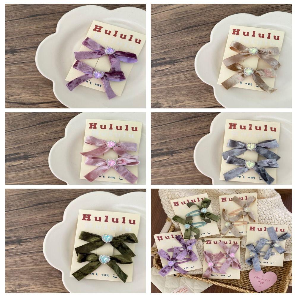 Rhinestone Bow Velvet Hair Pin Hair Accessories Velvet Barrettes Bow BB Hair Clip Photograh