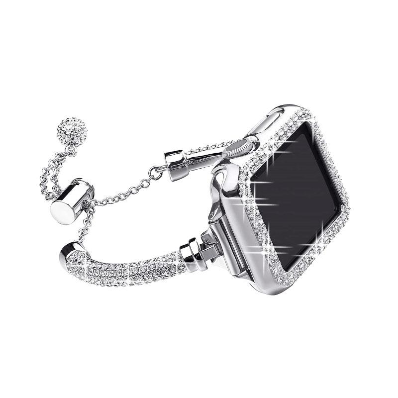 For Apple Watch Series 7 45mm Bracelet Metal Rhinestone Decor Elegant Smart Watch Band+Hollow Out PC Watch Cover Case Silver
For Apple Watch Series 7 45mm Bracelet Metal Rhinestone Decor Elegant Smart Watch Band+Hollow Out PC Watch Cover Case Silver
