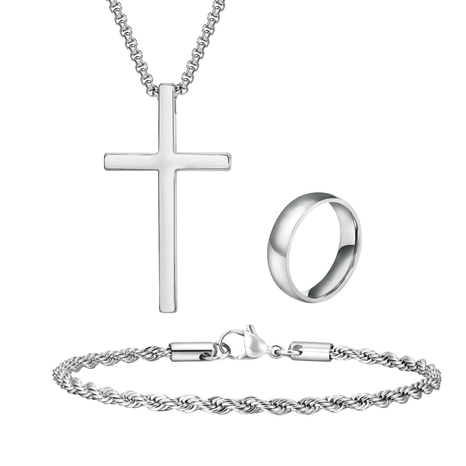 Vnox Men s Cross Pendant Necklace Classic Wedding Rings Rope Chain Bracelet Jewelry Set, Jewelry Set Gift for Dad Son Husband 7
Vnox Men s Cross Pendant Necklace Classic Wedding Rings Rope Chain Bracelet Jewelry Set, Jewelry Set Gift for Dad Son Husband 7