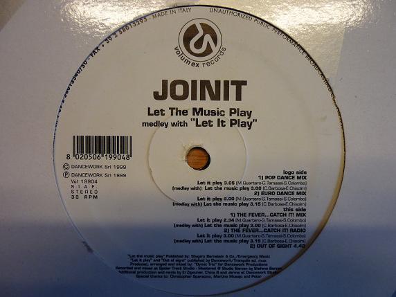 12inch Record JOINIT - Let The Music Play VOL19904 Volumex 1999 Italy Dance & Electronica Used
12inch Record JOINIT - Let The Music Play VOL19904 Volumex 1999 Italy Dance & Electronica Used