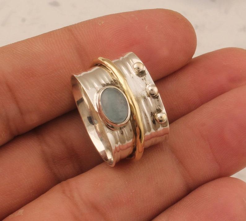 Solid 925 Sterling Silver Aqua Chalcedony Gemstone Spinner Band Mediation Ring, Fidget Ring jewelry 12
Solid 925 Sterling Silver Aqua Chalcedony Gemstone Spinner Band Mediation Ring, Fidget Ring jewelry 12